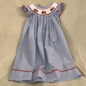 Lil Cactus American flag smocked dress. Size 5T